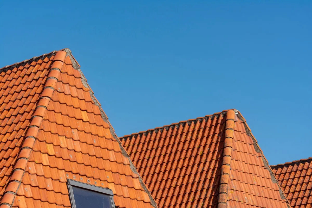 Clay barrel tile rooflines on homes in Jackson, MS